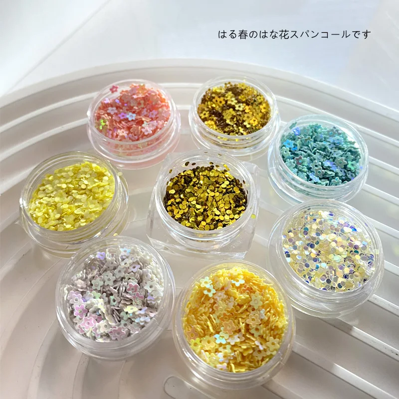

TSZS New Spring Summer Flower Holographic Nail Art Glitter Korean Laser Pink Yellow Flower Nail Sequins Nail Wholesale