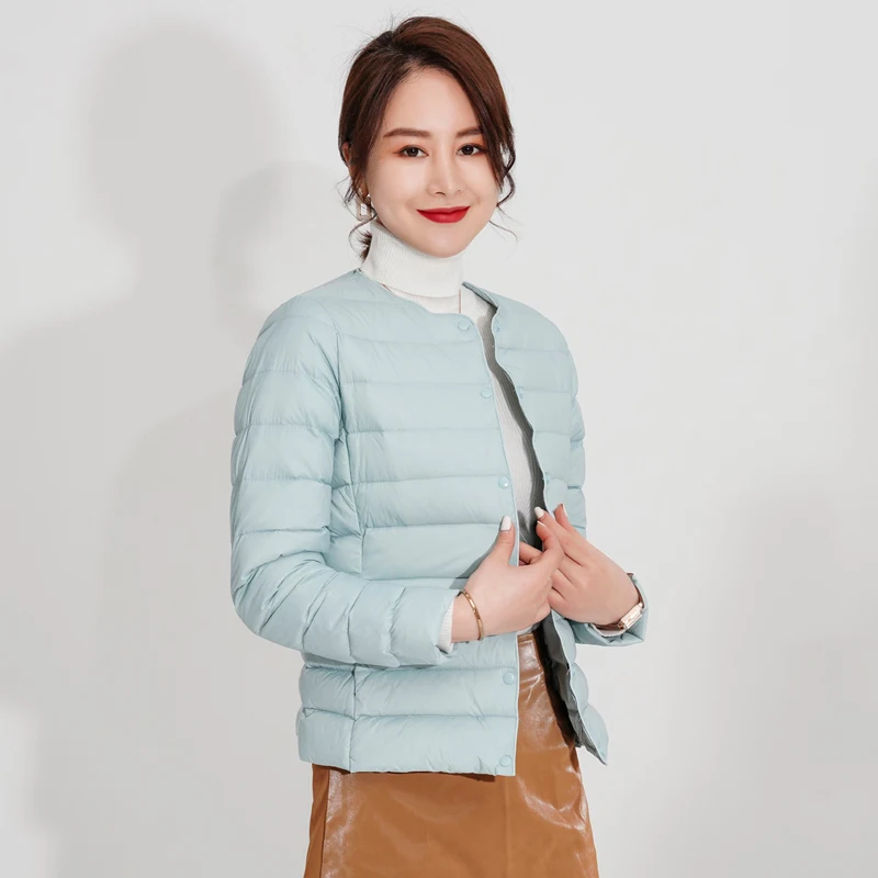 Pop Lightweight Down Jacket Women Autumn Winter Nice Fashion Casual O-Neck Solid Color Warm White Duck Down Liner Coat