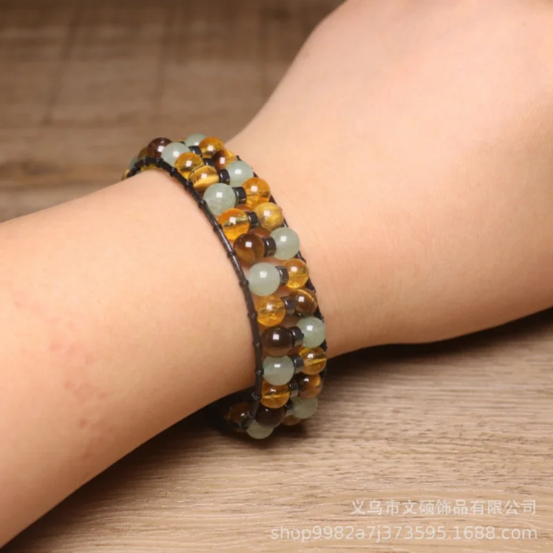 Natural gemstone bracelet, turquoise, yellow crystal, double-layer bracelets women's jewelry fashionable gift
