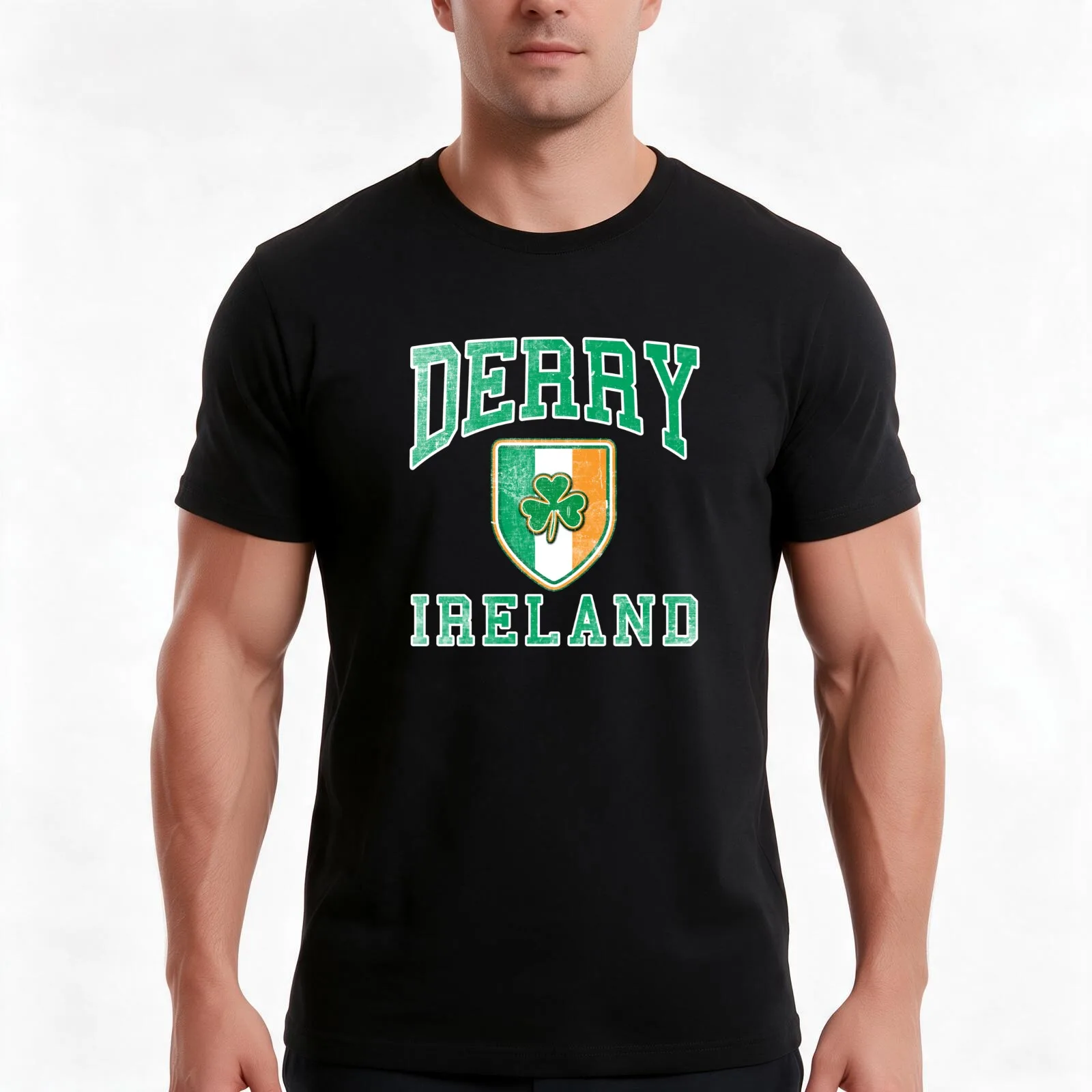 Derry, Ireland with Shamrock T-Shirt, Summer Casual Cotton Tee, Oversized Streetwear Tops, Vintage Graphic Print, 100% Cotton
