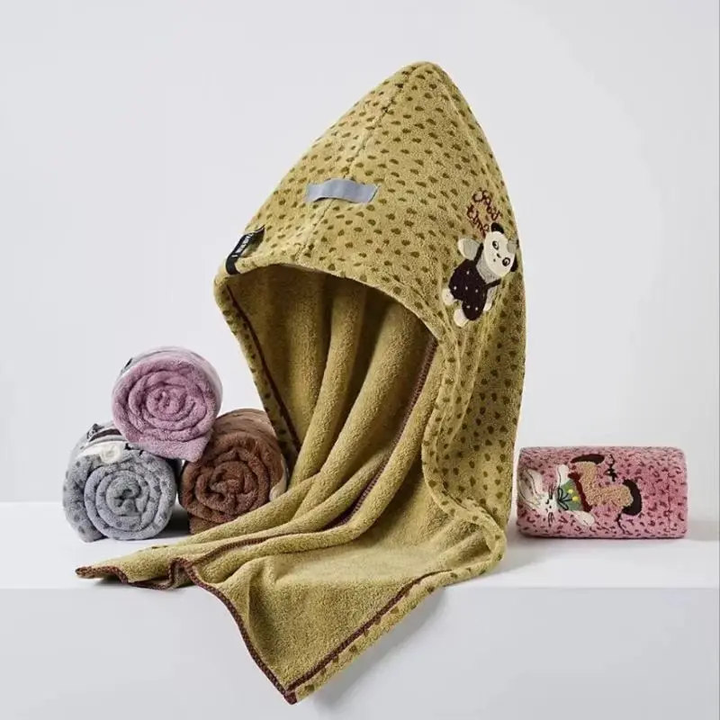 

New French Dry Hair Cap Cartoon Embroidery Wide Tail Strap Quick Drying Soft Hair Care Dry Hair Cap