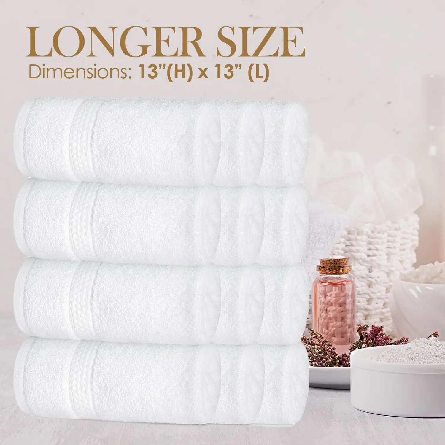 Premium White Washcloths for Hotel Spa Bathrooms Cotton Face Towels 12 Pack Hotel Quality Looped Terry Design