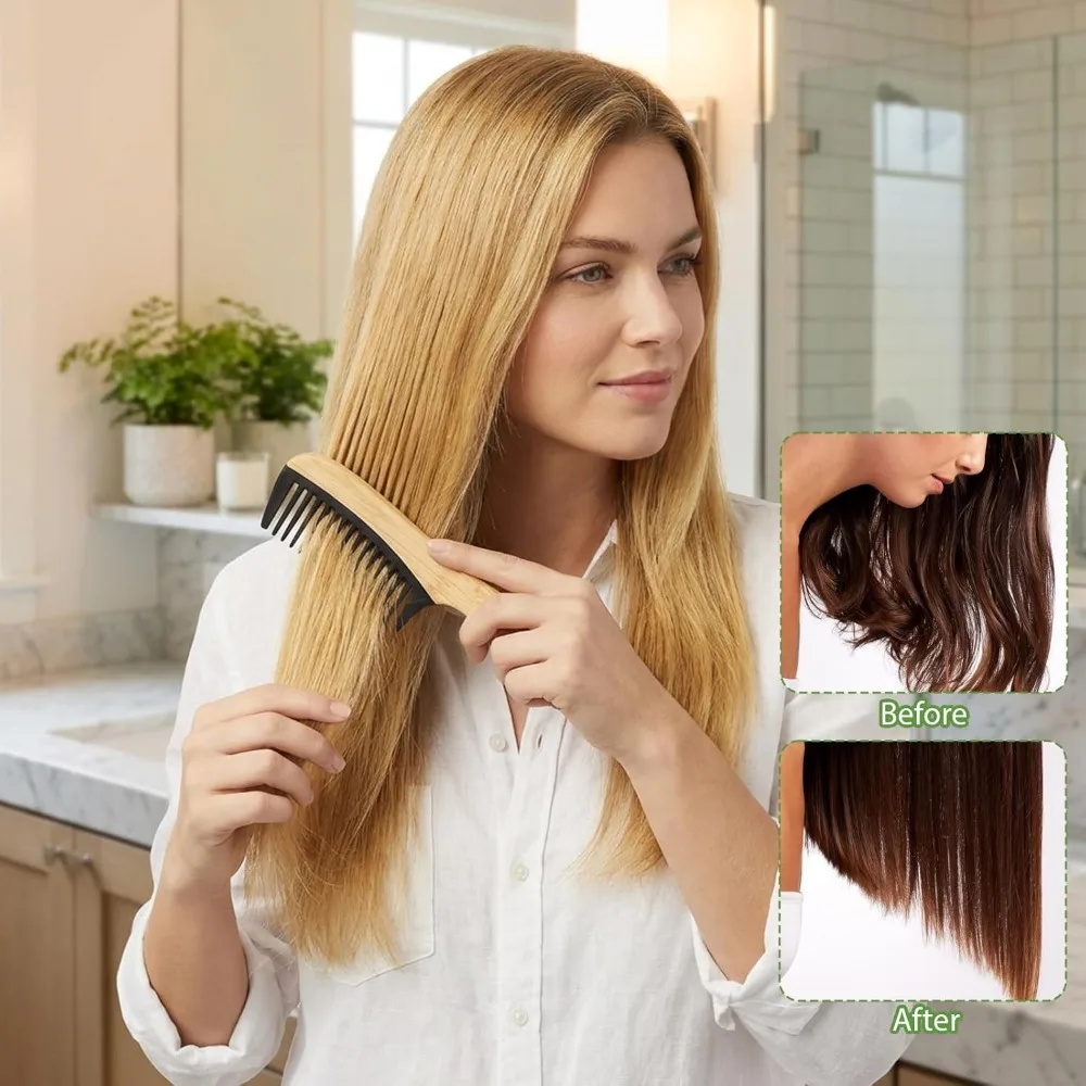 Portable Natural Hair Combs Anti-Static Bamboo Wooden Wide Tooth Comb Smooth Lightweight Handle Comb Hairs Care