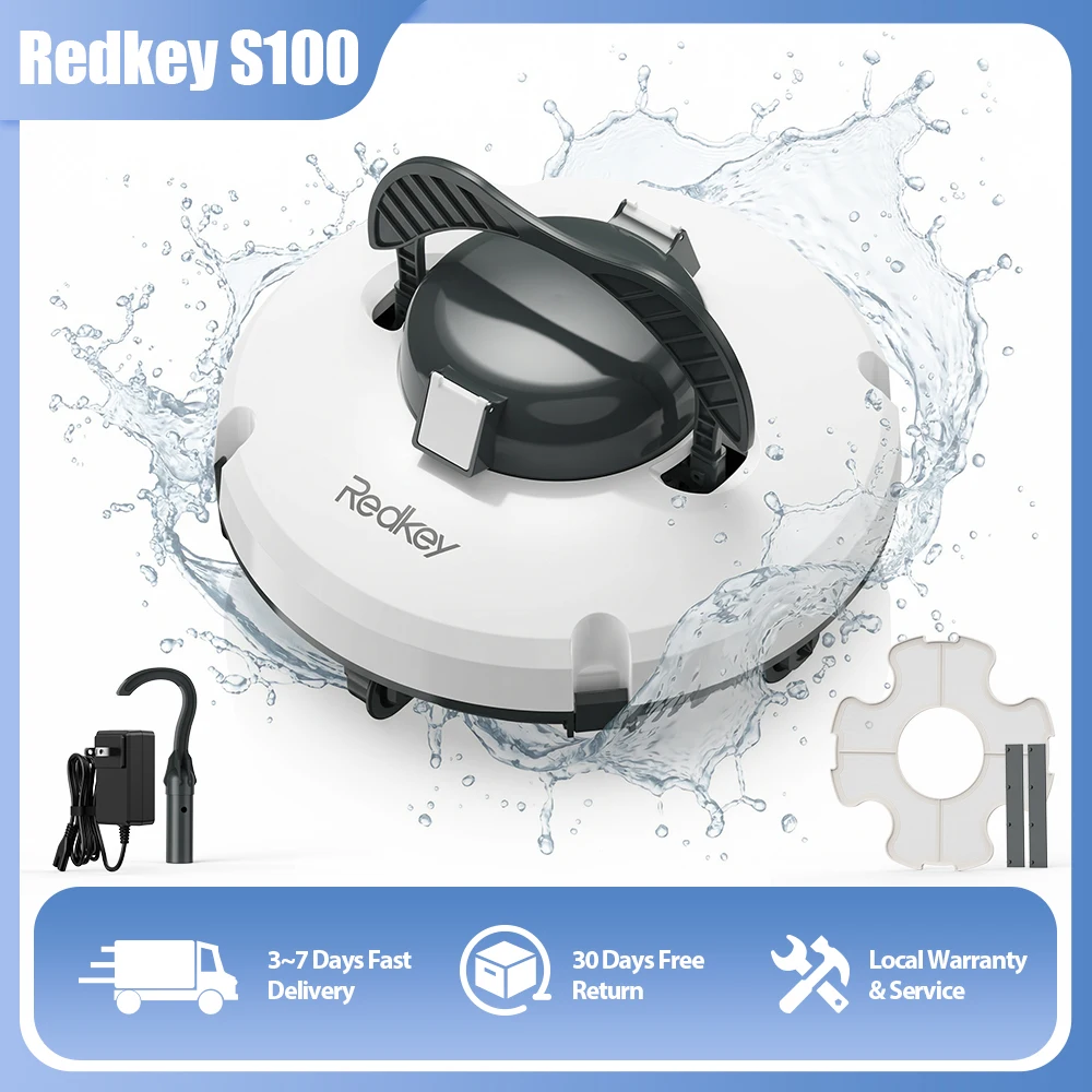 Redkey S100 Cordless Robotic Pool Cleaner 130Min Runtime 100㎡ With Dual Motors Self-Parking 5200mAh Battery for Inground Pools