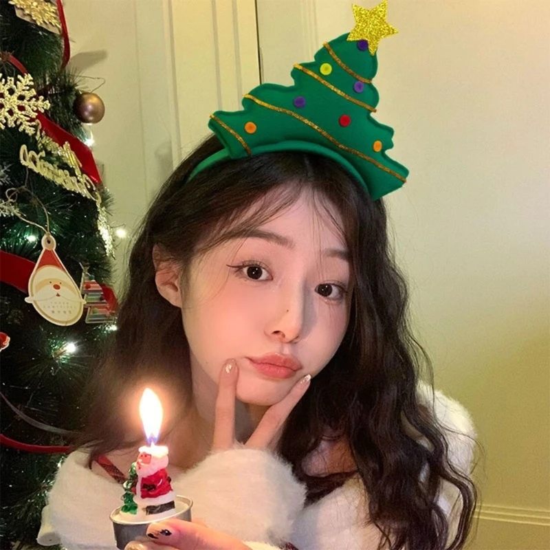 

E15F Christmas Tree Headbands Festival Hair Accessory For Women Men Kids Holiday Party Decoration With Adjustable Fabric Band