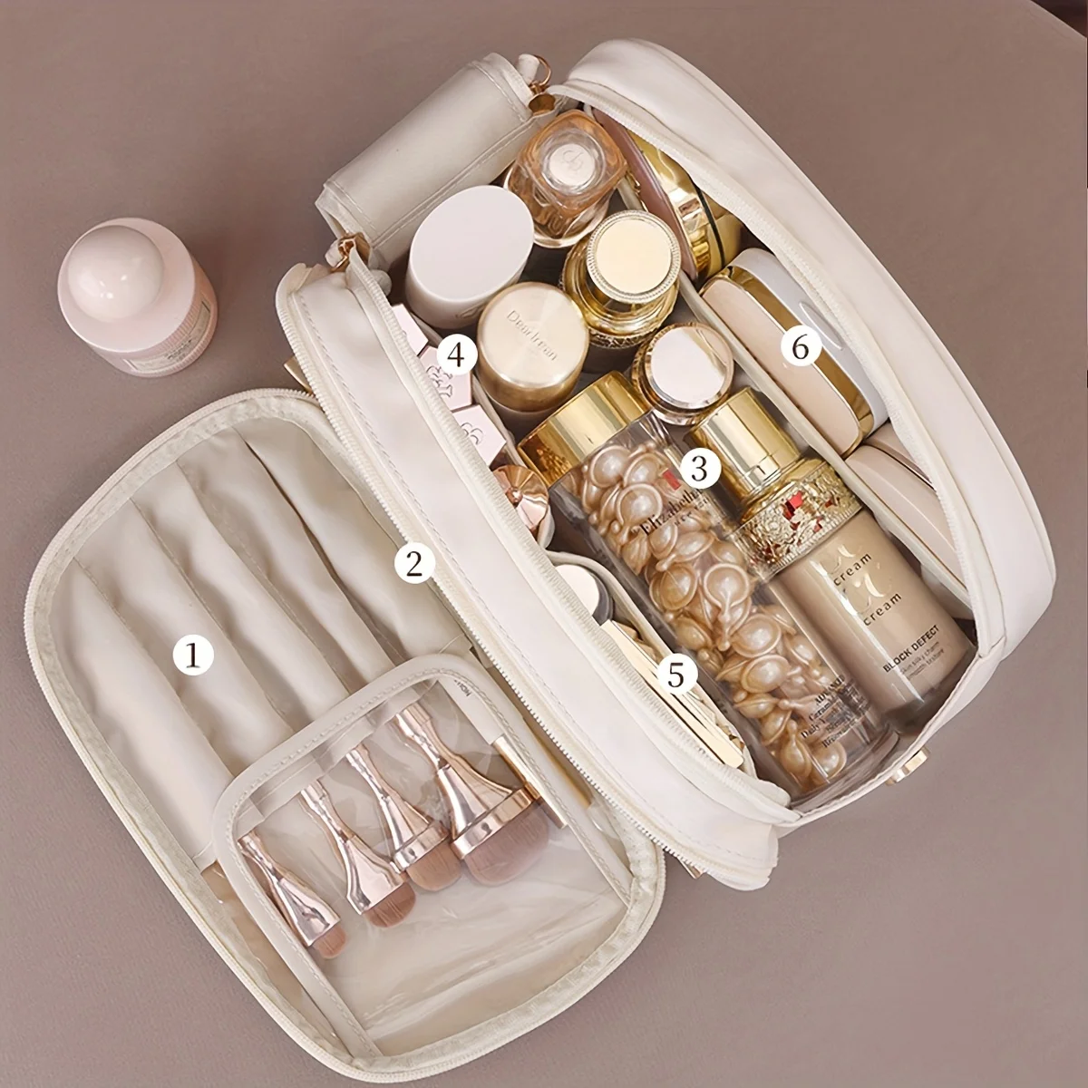 Multifunctional Makeup Bag For Women PU Leather Large Capacity Portable Double Zipper Travel Makeup Brush Toiletries Storage Bag