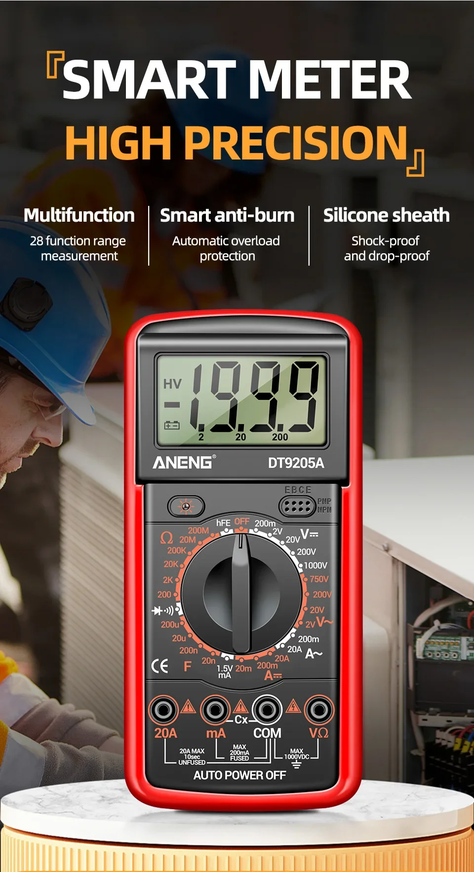 Professionelles Multimeter-Testgerät ANENG 1999 Counts Digital DT9205A-12 AC-Spannungsmessgeräte Hochpräzise Elektriker- und Mechanikerwerkzeuge – Detail 1