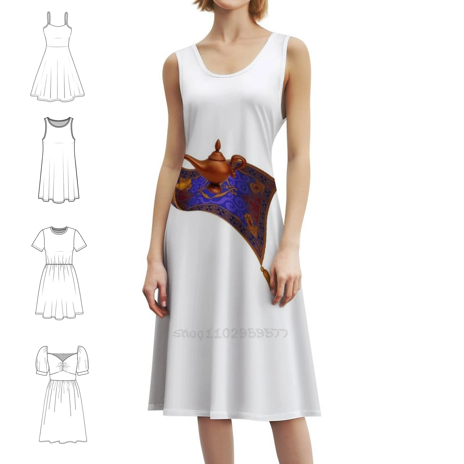 

Aladdin'S Lamp-Flying Carpet Preppy Style Mini Dress For Women A-Line Loose Fit Casual Day Dress Aladin Aladdins Lamp