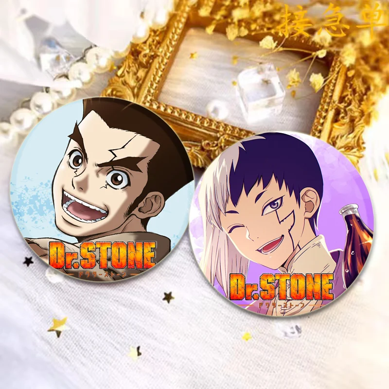 Round Cartoon Brooch Anime Dr. Stone Pins Characters Gen Asagiri Chrome Senkuu Ishigami Kohakulapel Badge for Backpack Accessory