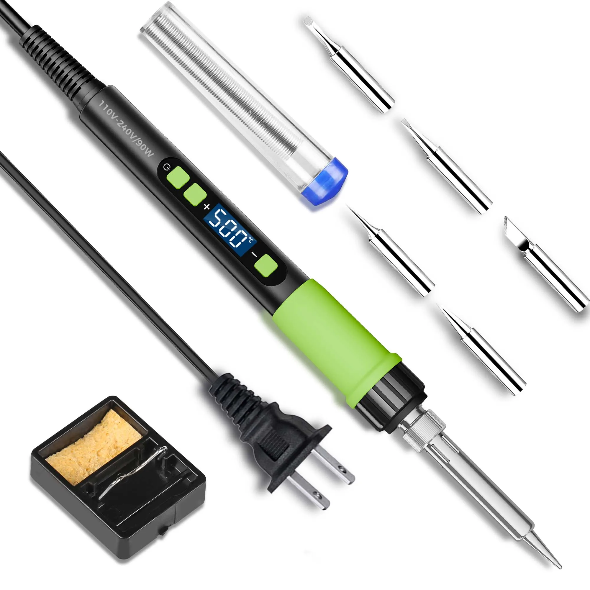 

90W LCD Soldering Iron Kit, 5 Tips, Stand, Auto-Sleep, Fast Heating, 180-500°C (356-932°F), DIY & Repair Tools + 15g Solder Wire