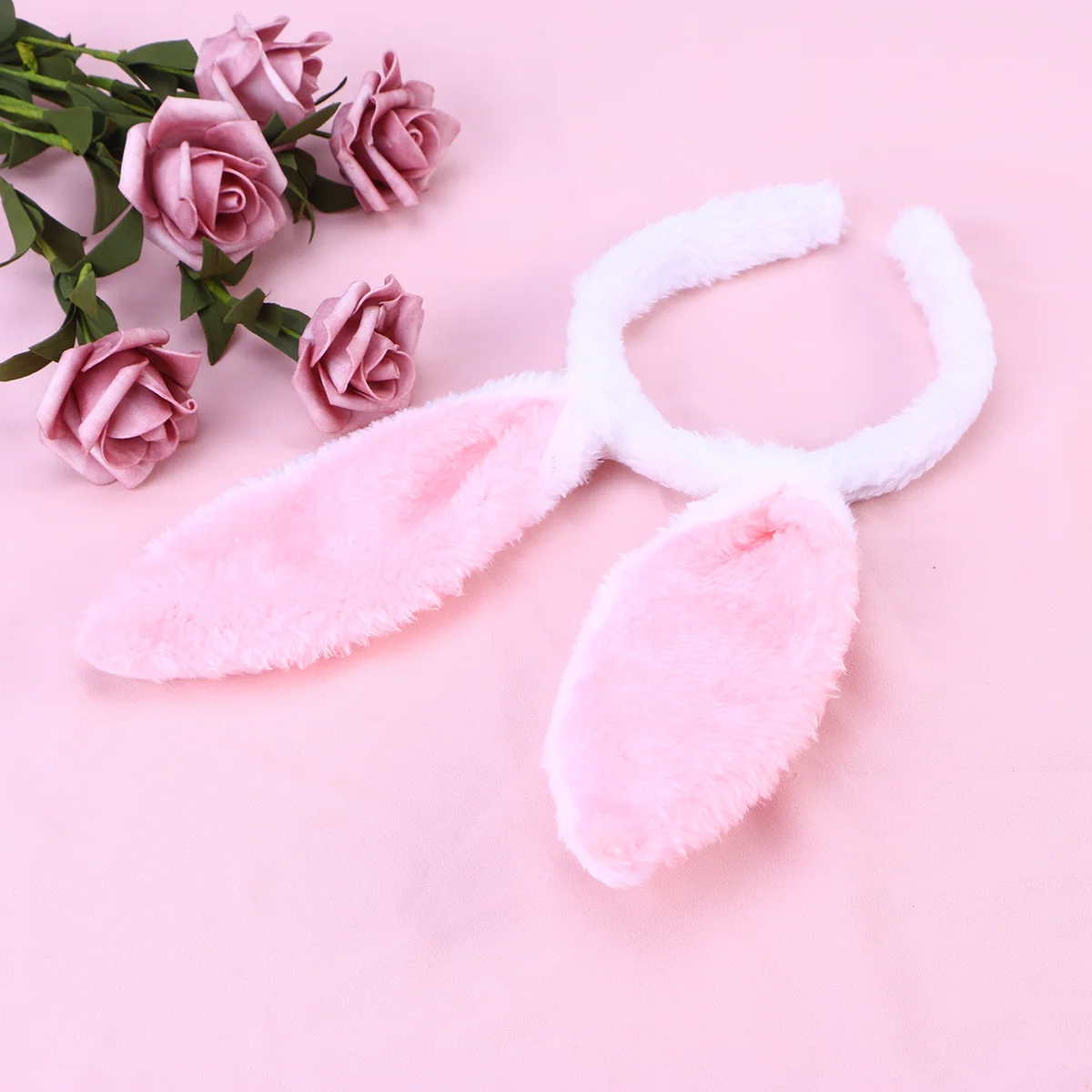 

Beautiful Headband Rabbit Ears Plush Hairbands Clothing Bunny Theme White Pink Fleece