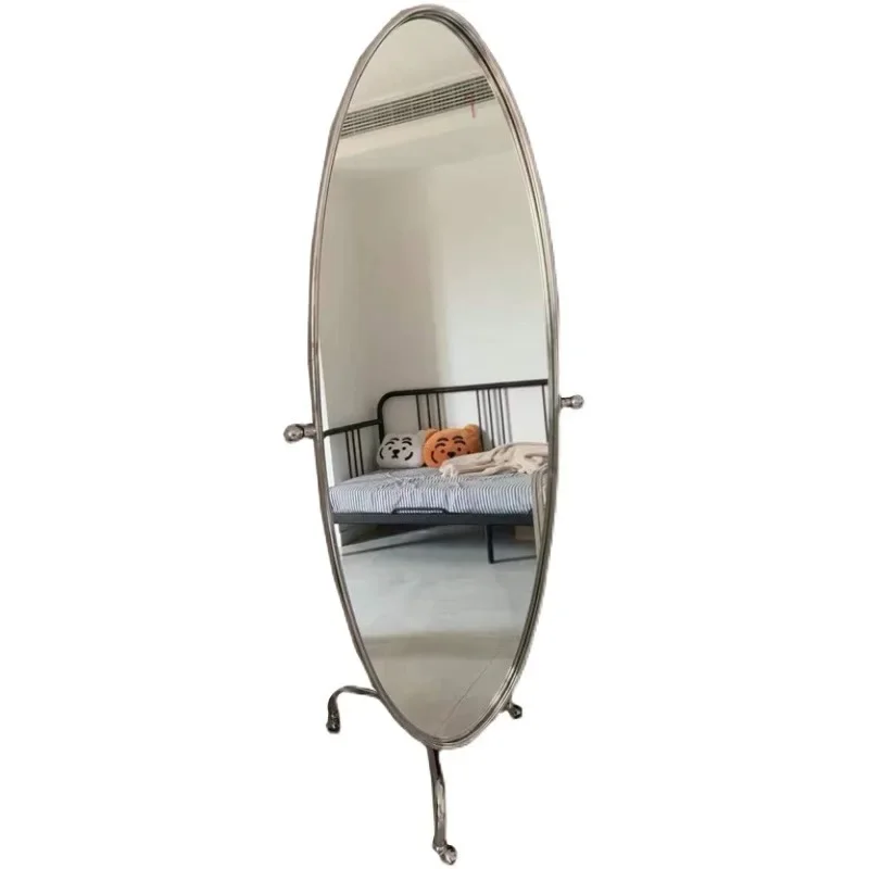 Light luxury, surfboard shape, floor mirror, stainless steel with pulley, removable full-length makeup mirror