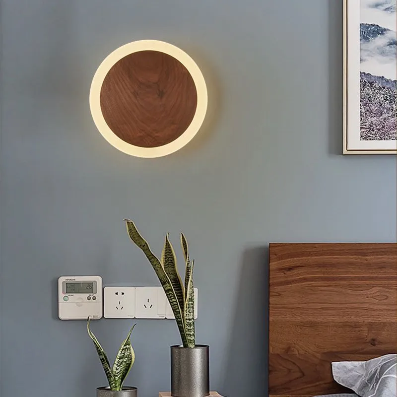 Lámpara LED de pared de nogal nórdico, aplique de pared interior moderno para dormitorio, sala de estar, Hotel, pasillo, accesorios de iluminación de decoración del hogar