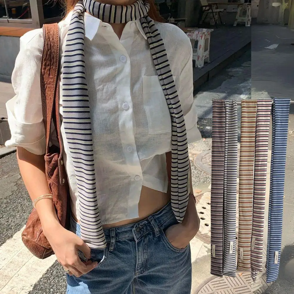 

INS Bloggers Шарф Корейский узкий сине-белый полосатый шарф Японский Harajuku Декоративный утеплитель для шеи Зимний модный длинный шарф