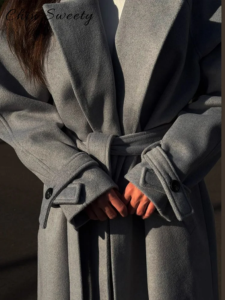 

Элегантные женские длинные плащи с поясом, свободные пальто с длинными рукавами и карманами, зима 2024, 2024, весенняя женская шикарная верхняя одежда