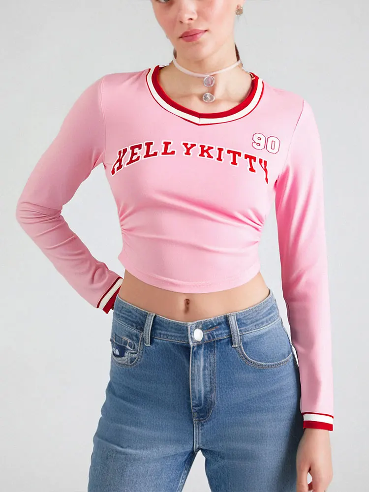 

Новая осенняя женская футболка розового цвета, милые сексуальные женские футболки, топ, уличная одежда, модный принт с длинными рукавами, повседневная тонкая универсальная одежда