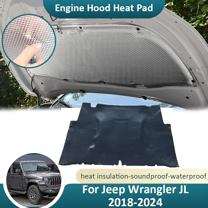 Front Hood Engine For Jeep Wrangler JL 2018 2019 2020 2021 2022 2023 2024 Flame Retardant Pad Sound Insulation Soundproof Mat