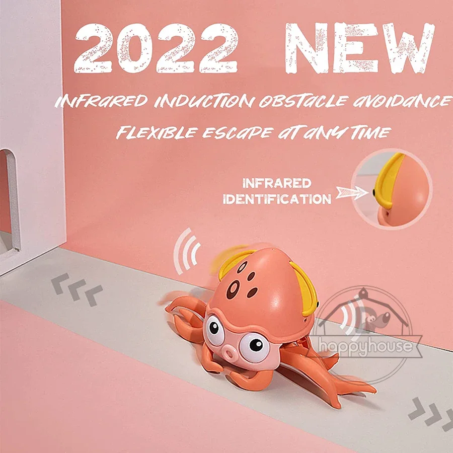 Kruipende Octopus Babyspeelgoed met muziek LED-licht Muzikaal speelgoed voor peuters Vermijd automatisch obstakels Interactief speelgoed voor kinderen