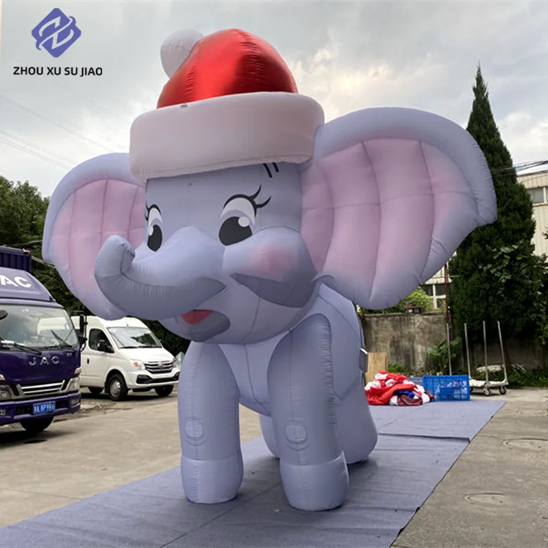 Christmas hat inflatable elephant cartoon model - Large-eared Christmas decoration suitable for holiday events