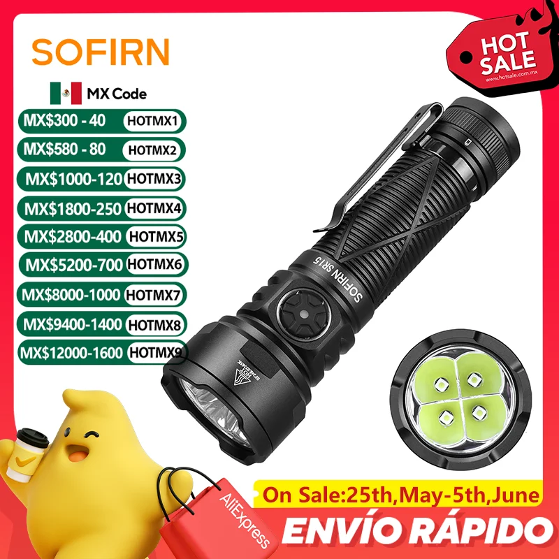 Sofirn SR15 4500 lm leistungsstarke Taschenlampe SFT25R LED-Licht 21700 USB C wiederaufladbar 5 V/3
