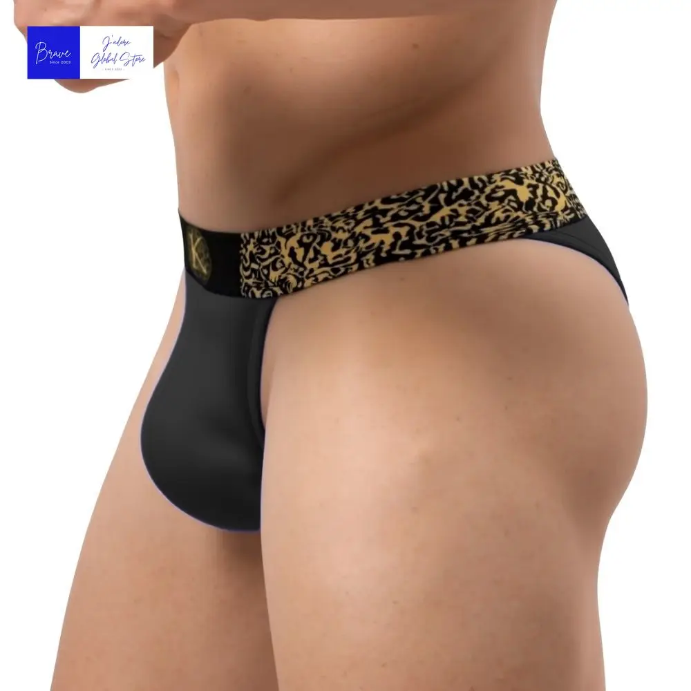 Sexy Men High‑Cut Bikini Briefs Ice Silk Moisture Wicking Black Gold Waistband U‑Pouch Athletic Underwear for Gym Daily Wear