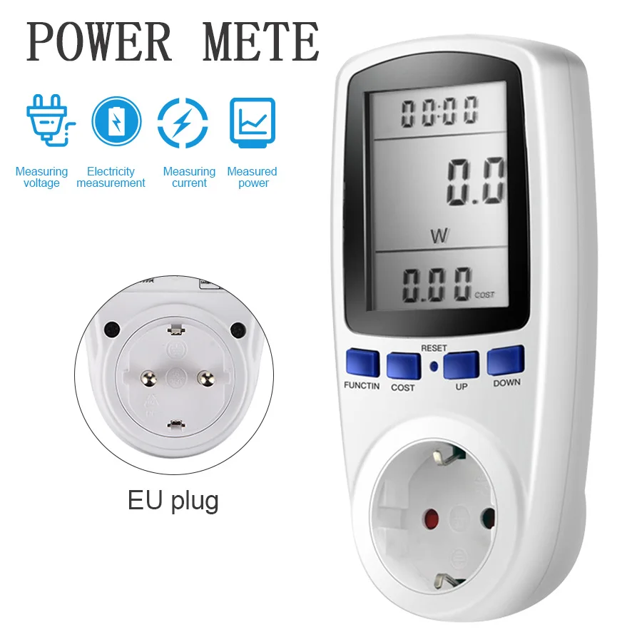 IsFriday Socket With Power Meter 220V 230V AC EU Plug Digital Voltage Wattmeter Electricity Consumption Meter Watt Energy KWh