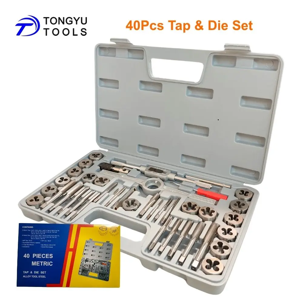 40Pcs Metric Tap and Die Set M3-M12 Thread Repair Kit with 1/8 NPT Tap Die Wrench Screw Pitch Gauge Threading Tool Kit