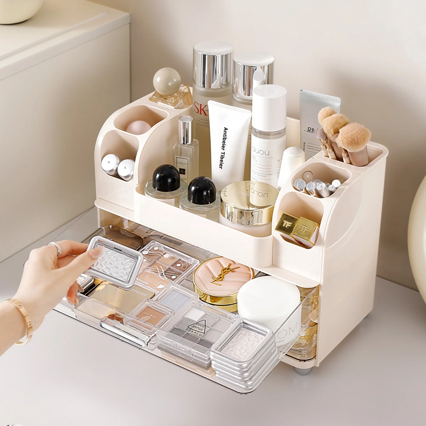 

Plastic Aluminum Modern 2-Layer Drawer-type Cosmetic Storage Rack with Large Capacity for Home Desktop-