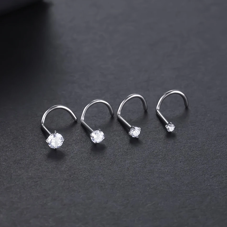 1Pc Implant Titanium Nose Stud Ring Set Round CZ Crystal Nose Piercings 1.5/2/2.5/3MM Screw Nostril Piercing Earring Jewelry 20G