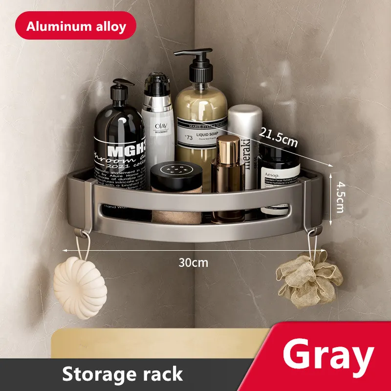 An der Wand montiertes dreieckiges Badezimmerregal aus Aluminiumlegierung ohne Bohren, luxuriöses Ecklagerregal für die Toilette