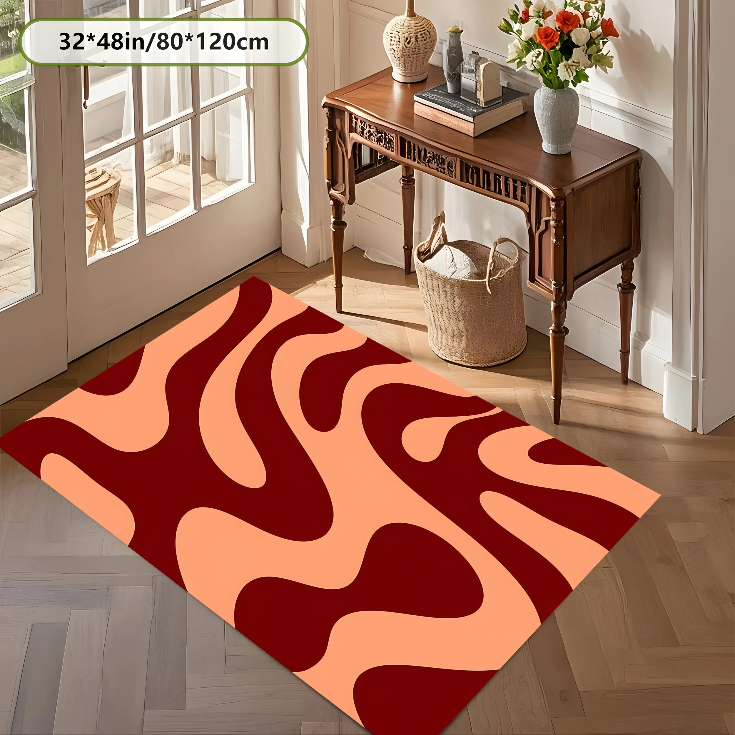 2D Large Rug Orange Brown Color Block Flowing Ripples Retro Instagram Style Living Room Bedroom Carpet