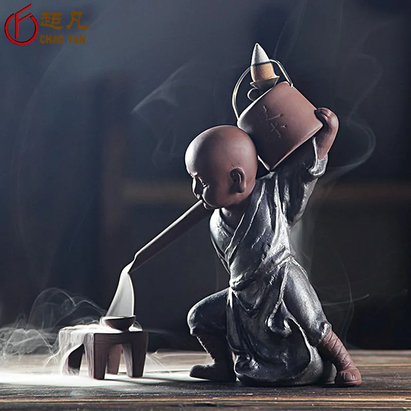 Big Size Kung Fu Monk Backflow Incense Burners Sandalwood Ceramics Incense Holder Household Living Room Decorations