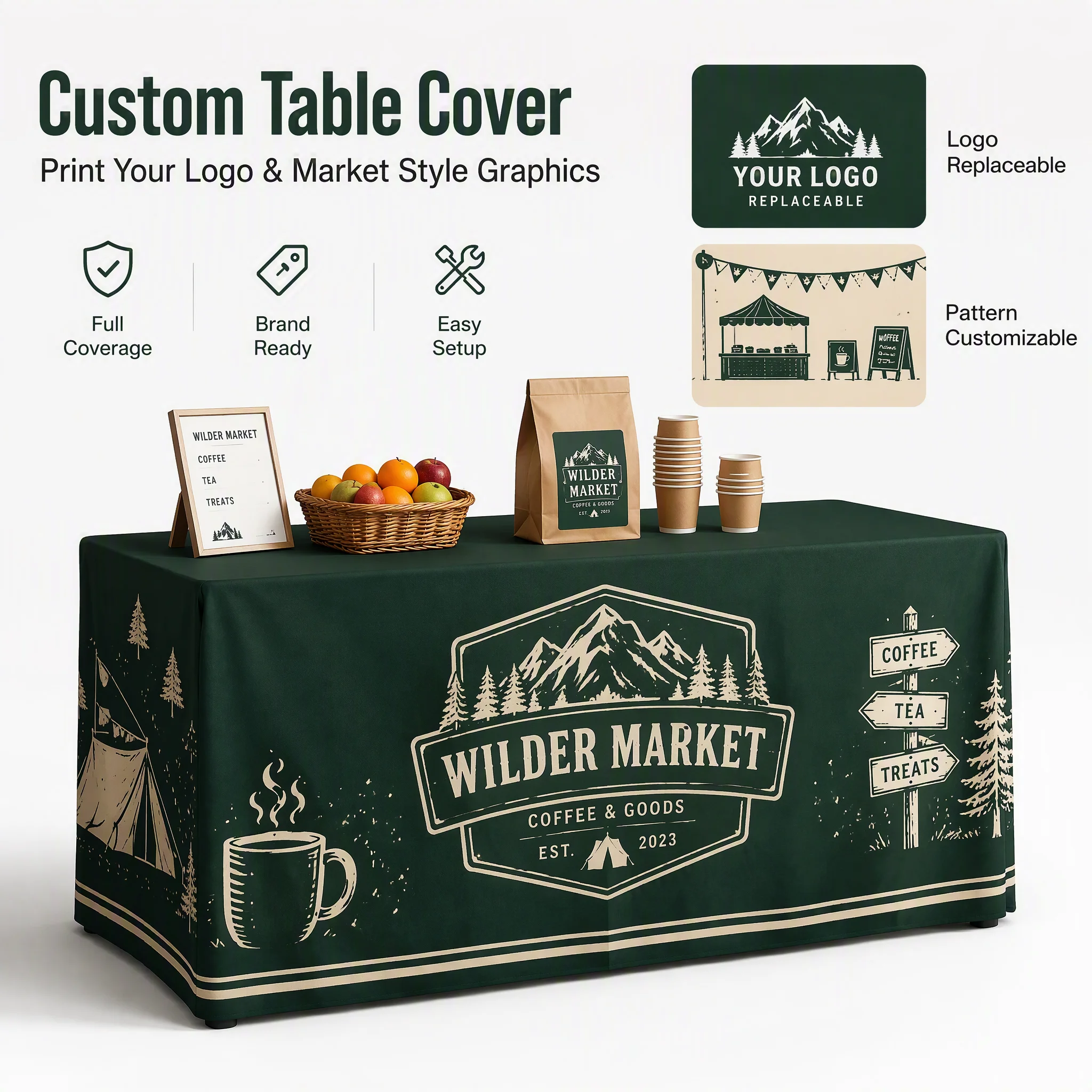 Custom Table Cover with Logo Personalized Outdoor Market Tablecloth Vendor Booth Display Cover Craft Fair Pop Up Shop Decoration