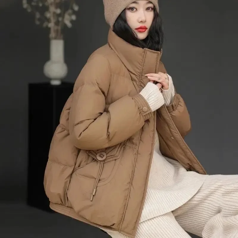 Down Cotton Jackets Women 2024 Winter New Duck Down Coat Short Stand Collar Cotton Padded Parkas Fashion Outwear Ladies Overcoat