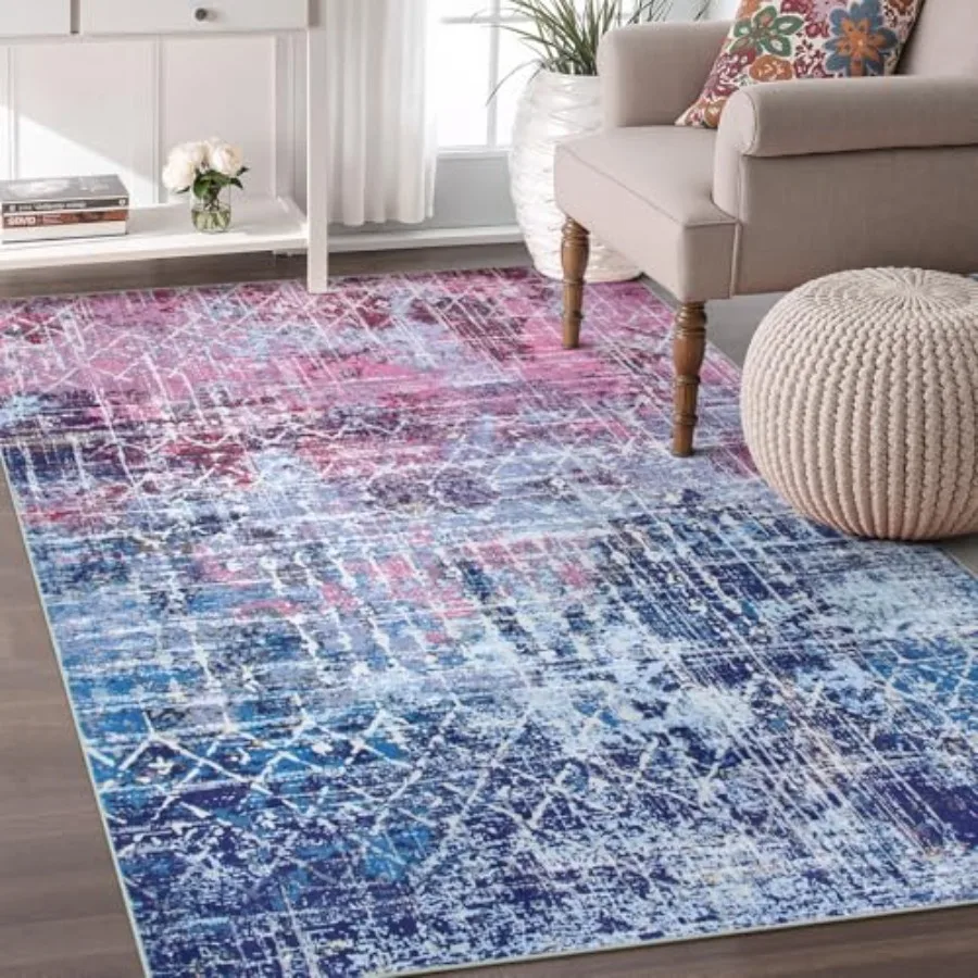 

Ковер в стиле бохо, абстрактный, фиолетовый, для спальни девочек, моющийся, 5x7, яркий, в стиле преппи, для гостиной, нескользящий, современный, пастельный