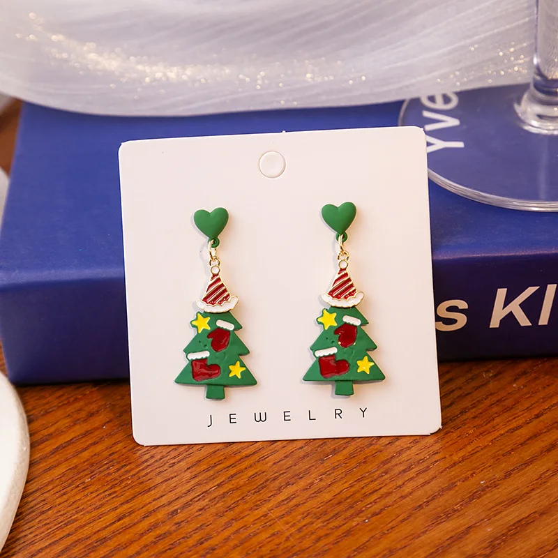 Silver Needle 2024 autumn and winter new products on the market Christmas tree holiday color stud fun cartoon earring girl