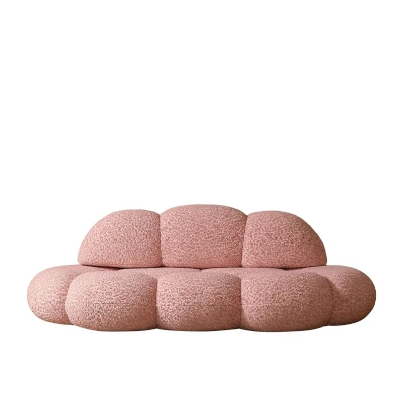 

Cloud sofa living room fabric pink three people cream wind without armrests bedroom Internet celebrity petal sofa