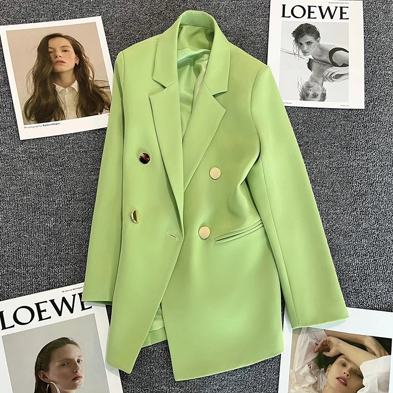 Fashion Office Lady Suit Jacket Women's Clothing 2024 Spring Autumn New Candy Green Double breasted Blazers Suits fp126