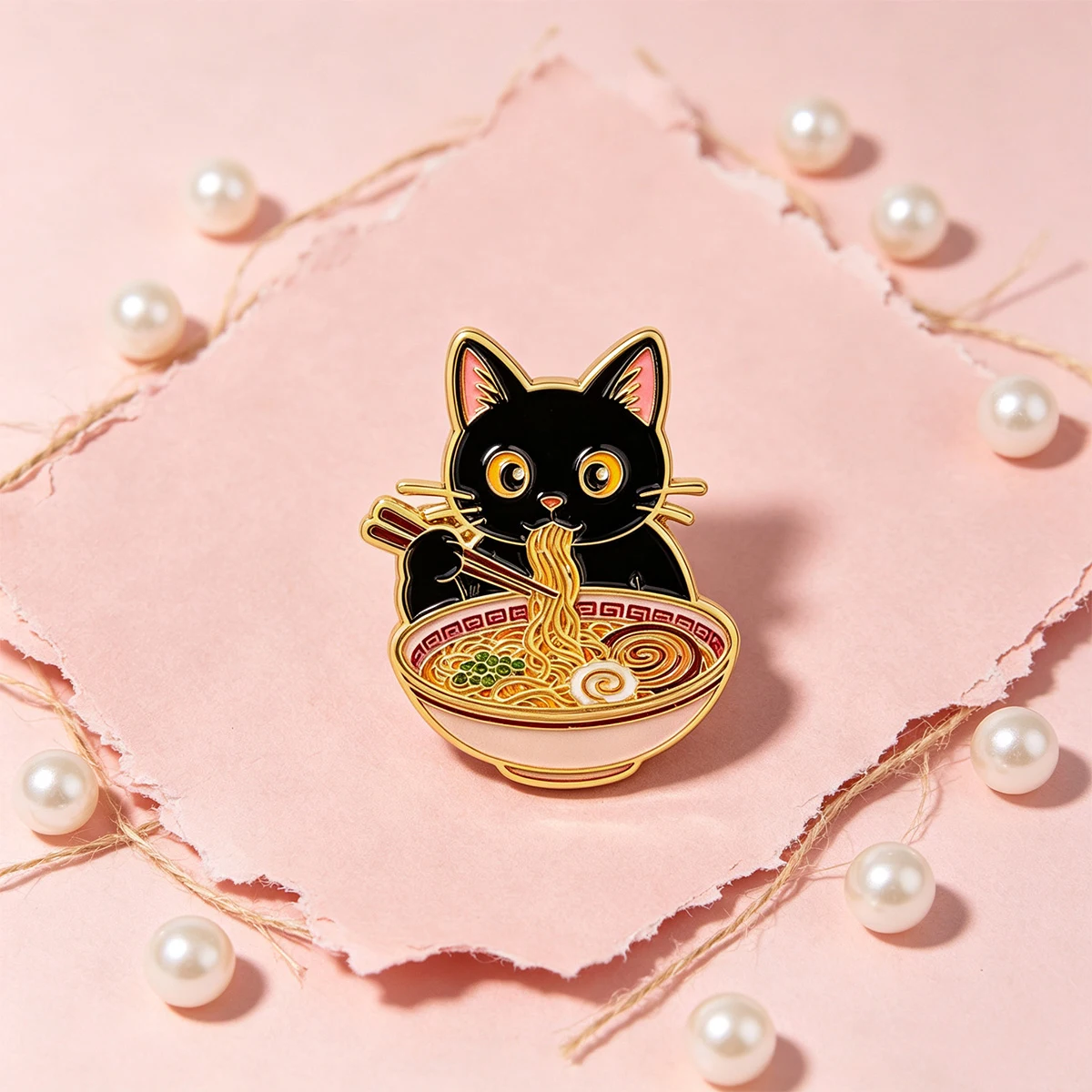 9 Stück Niedliche Schwarze Katze, die Nudeln isst, Emaille-Brosche, Anstecknadel für Kleidung, Tasche, Hut, Dekoration, Sammlerstück, Geschenk, Trendiges Accessoire – Detail 4