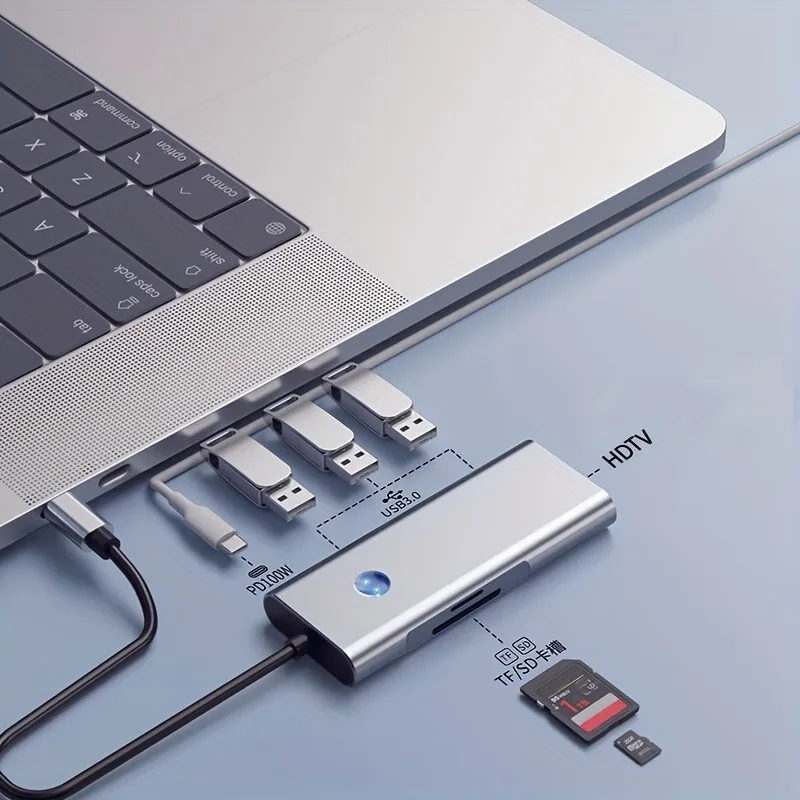 7-in-1 USB-C Hub USB 3.0 Portable  5Gbps SD/TF 3.0 High-Speed Multiport Adapter Type-C Hub for MacBook  Laptop and Monitor