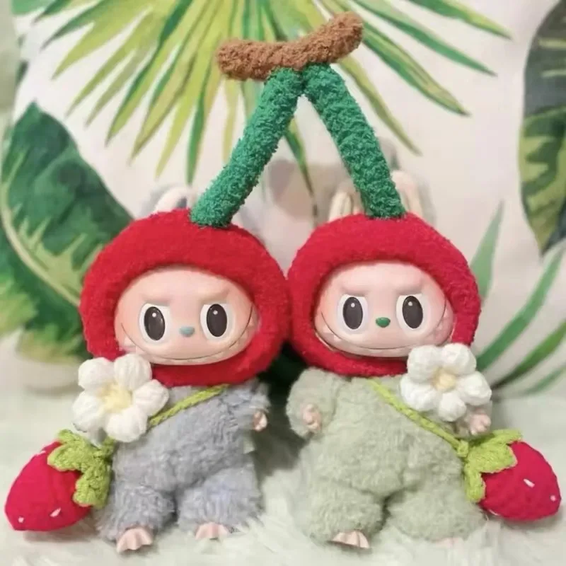 

17cm Labubu V1 V2 Doll Clothes Baby Twins Clothes Replacement Glue Doll Cherry Suit Kawaii Doll Clothing Accessories No Dolls