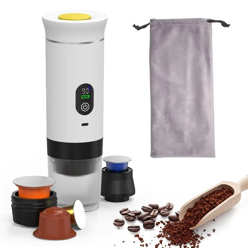 Small travel coffee machine with pouch, USB rechargeable, ideal for travel camping portable coffee machine