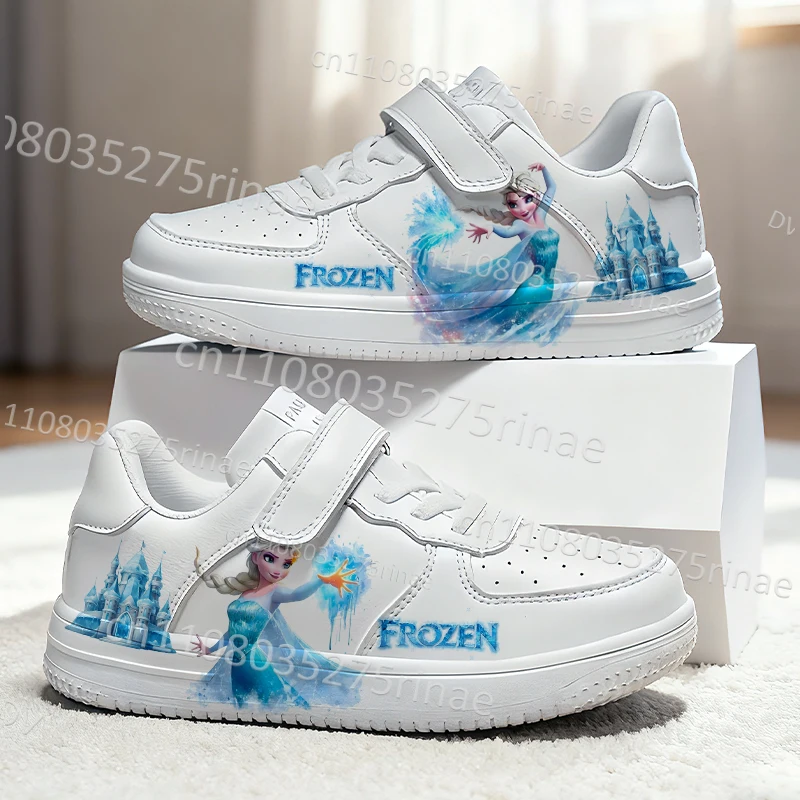 

Детские белые кроссовки Elsa Princess для девочек с интересным принтом, из искусственной кожи, водонепроницаемые, легкие, дышащие, подарок