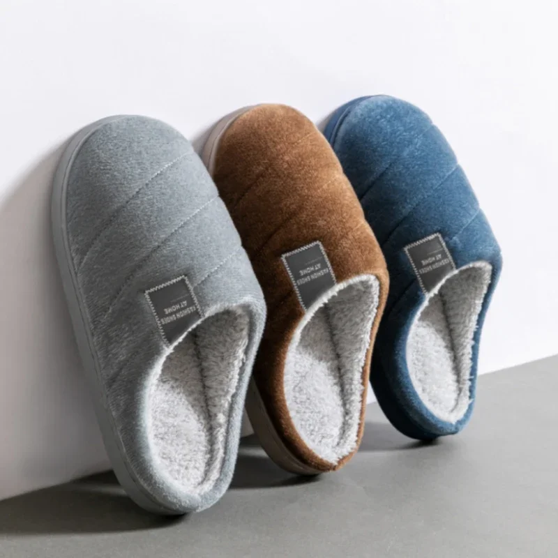 

Men's Home Simple Slippers for Autumn and Winter Indoor Anti-Slip Warm Slippers with Fluffy Fur and Wear-Resistant Soles