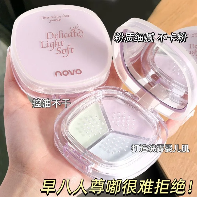 สามสีแป้งฝุ่น Face Setting Powder Cushion Natural Oil-Control Matte กันน้ํา Anti-Scratch ปกปิดแต่งหน้าแป้ง