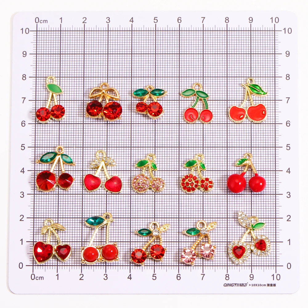 10Pcs Charming Crystal Cherry Pendant for Fruit Dangle Earrings Jewelry Accessories DIY Necklace Bracelet Handmade Craft Supplie