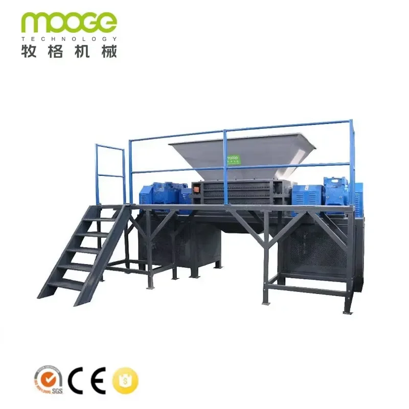 Recycling Machine 2026 MoogeTech Double Shaft Shredder Machine High 1-30T/H CE Certified 55kW Motor Waste Plastic Crusher