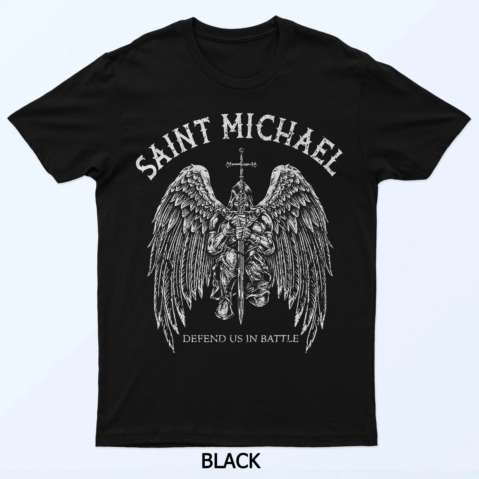 

Футболка Saint Michael Defend Us In Battle с принтом, удобная и повседневная забавная модная мужская одежда, мужская футболка