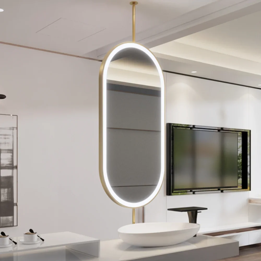 Large Customized Hanging Oval Mirror Bathroom Light Sensor Full Length Mirror Art Hairdressing Espejo Led Bathroom Fixture