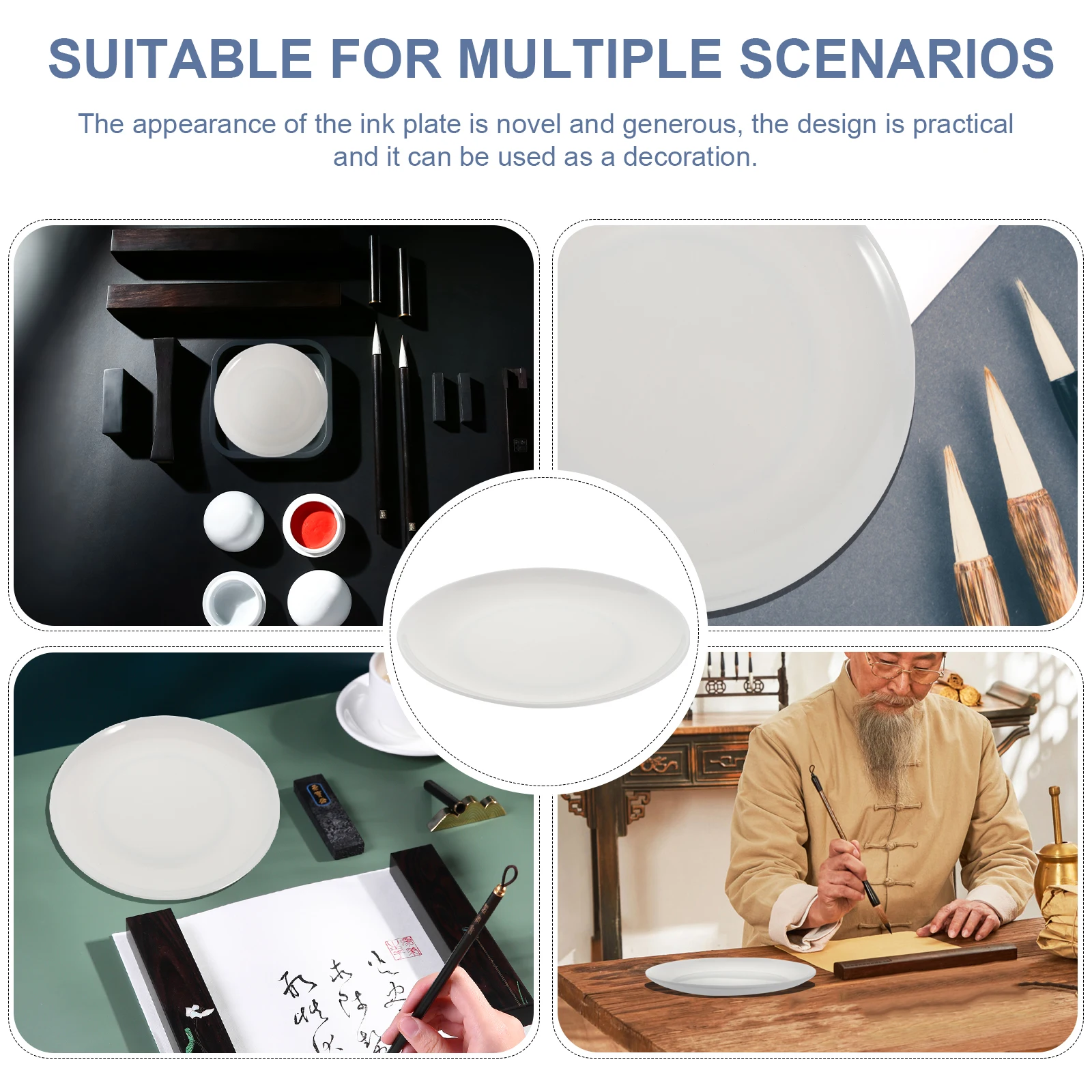 

2Pcs Ink Dish Plate Compact Lightweight Easy Clean Multi-Use Paint Palettes Calligraphy Accessories Study Room